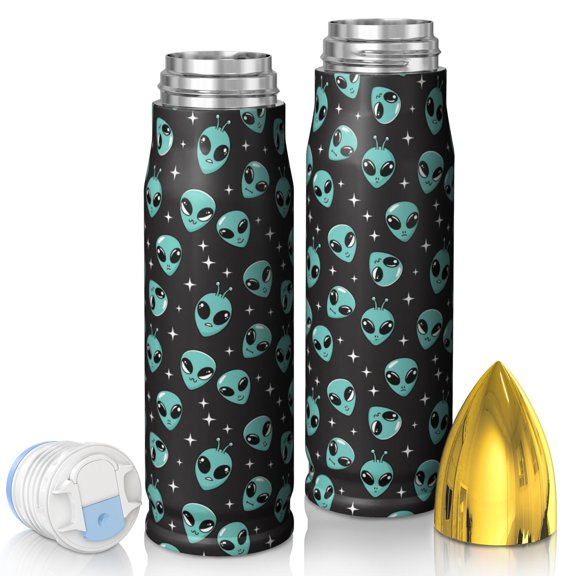 Alien and Star Black Pattern Bullet Tumbler, Vacuum Insulated Double Wall Novelty Drink Cup Bpa-free Pc Lid Gifts Ideas for Birthday Holiday Party