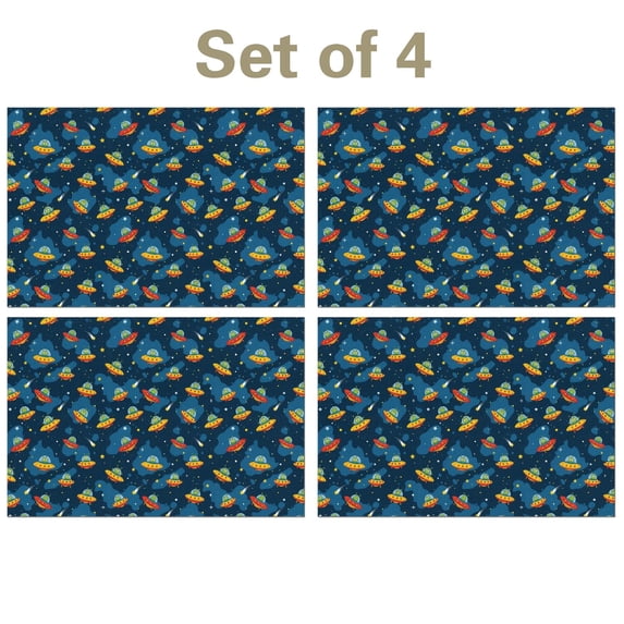 Alien and UFO Deep Blue Pattern Linen-look Placemats Set Of 4 ...