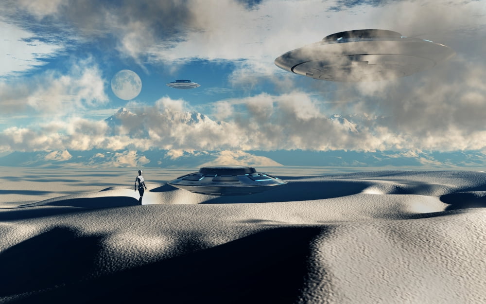 Alien base with UFOs located in the Antarctic Canvas Art - Mark StevensonStocktrek Images (36 x 23)