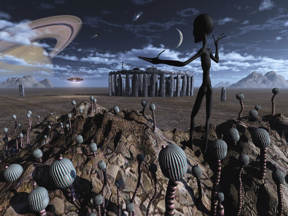 Alien explorers on an alien world Canvas Art - Mark StevensonStocktrek Images (17 x 13)