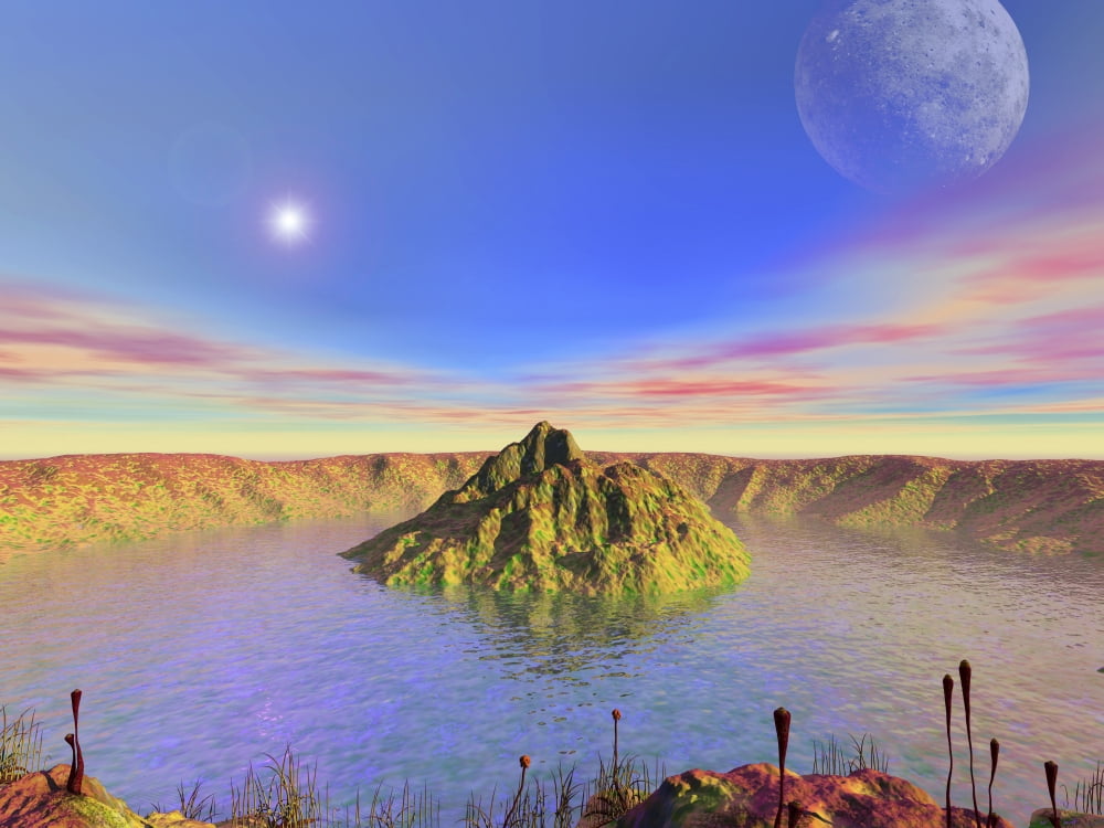 Alien flora flourishes in an impact crater on an earth-like planet Canvas Art - Walter MyersStocktrek Images (17 x 13)