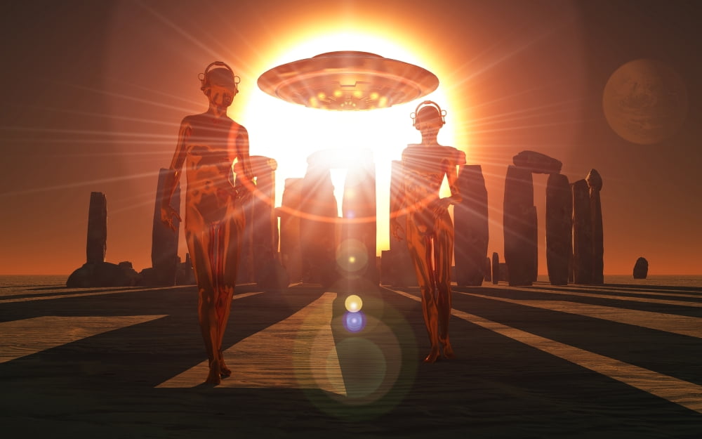 Alien interdimensional beings recharge their vehicles at Stonehenge Canvas Art - Mark StevensonStocktrek Images (18 x 12)