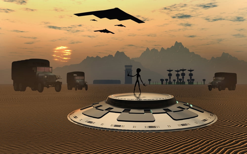 Alien landings are a common occurrence in the infamous Area 51 Canvas Art - Mark StevensonStocktrek Images (18 x 12)