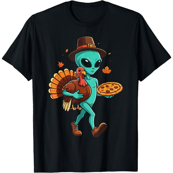 Alien turkey pizza thanksgiving day fall alien pilgrim T-Shirt