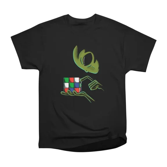 Alien with cube T-Shirt Tee Gift For Him Merch For Her Apparel For Friend