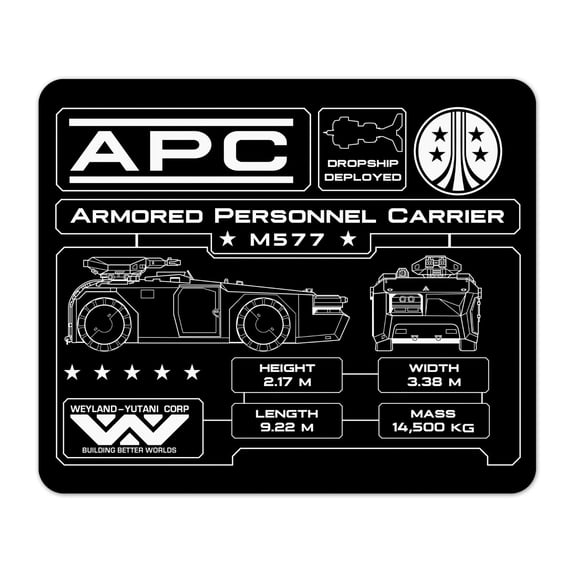 Aliens APC Schematic Blueprint 1/8" Thick Mouse Pad