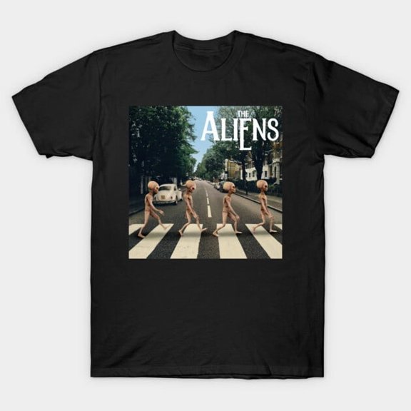 Aliens Abbey Road Funny UFO Parody Retro Vintage Sci-Fi Music Mashup Graphic G1246 T-Shirt, for men and women, Up to Size 5XL