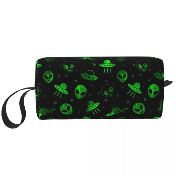 Aliens And UFOs Pattern Makeup Bag Cosmetic Organizer Storage Dopp Kit Toiletry Cosmetic Bag for Women Beauty Travel Pencil Case
