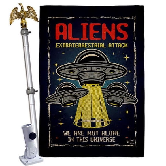 Aliens Attack Cosmos Space Creature 28 x 40 in. Double-Sided Decorative Vertical House Flag for Decoration Banner Garden Yard Gift