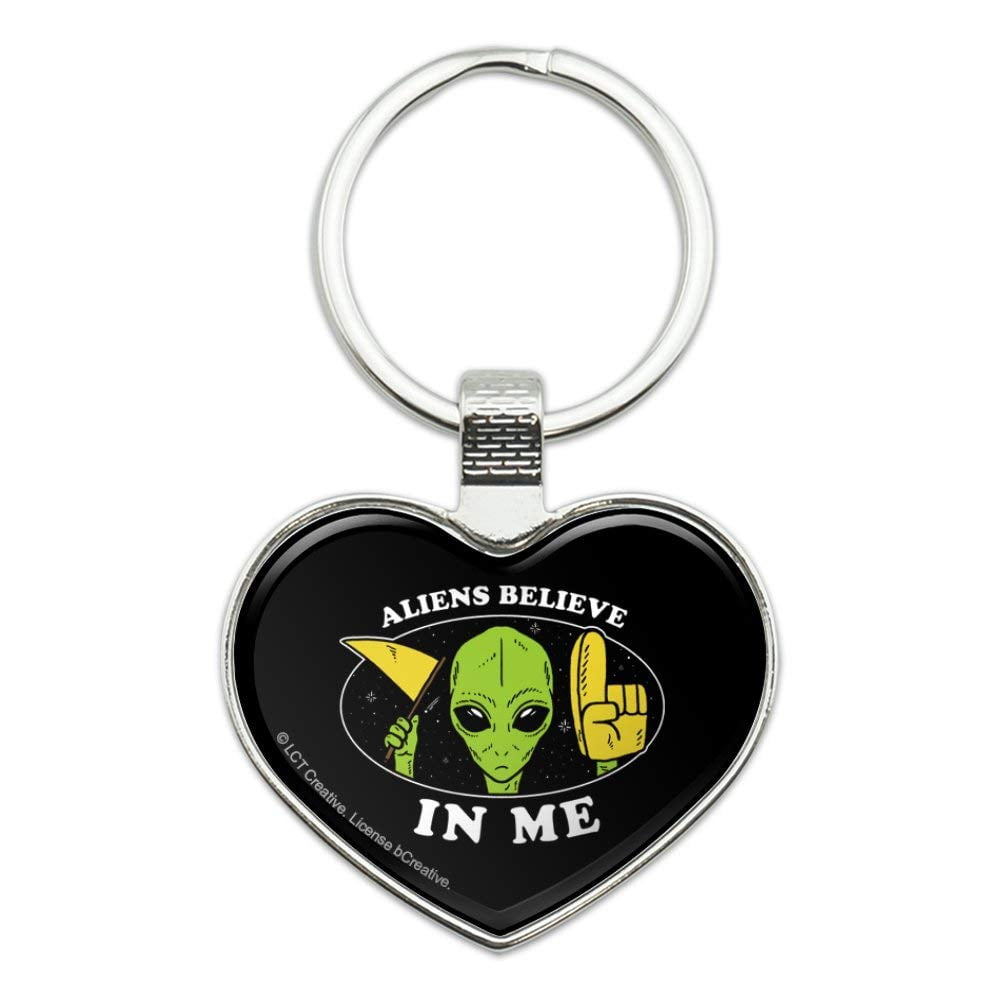 Aliens Believe in Me Funny Humor Keychain Heart Love Metal Key Chain ...