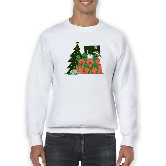 Aliens Celebrating Christmas Men Sweatshirt, Male 3X-Large