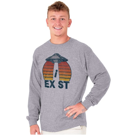 Aliens Exist UFO Beam Cool Believers Plus Size Long Sleeve Graphic Tee Shirt Brisco Brands 3X