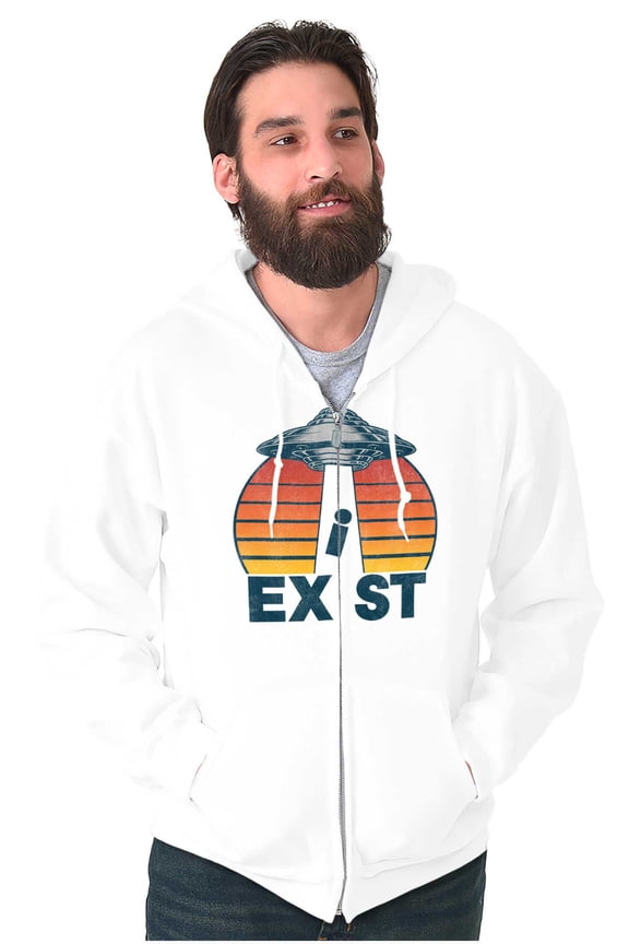 Aliens Exist UFO Beam Cool Believers Unisex Fleece Graphic Zip Up Hoodie Brisco Brands 4X