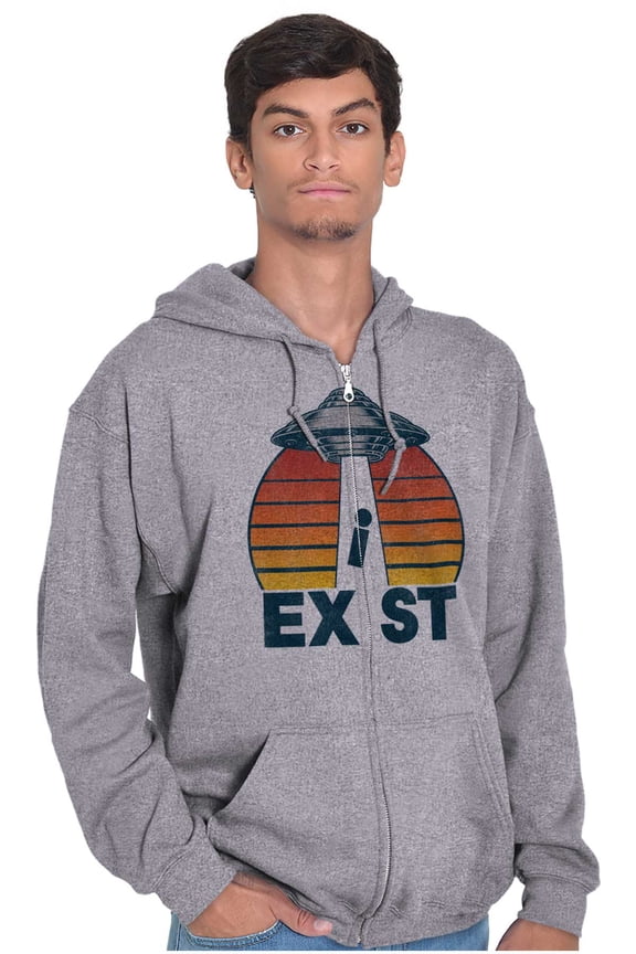 Aliens Exist UFO Beam Cool Believers Unisex Fleece Graphic Zip Up Hoodie Brisco Brands 5X