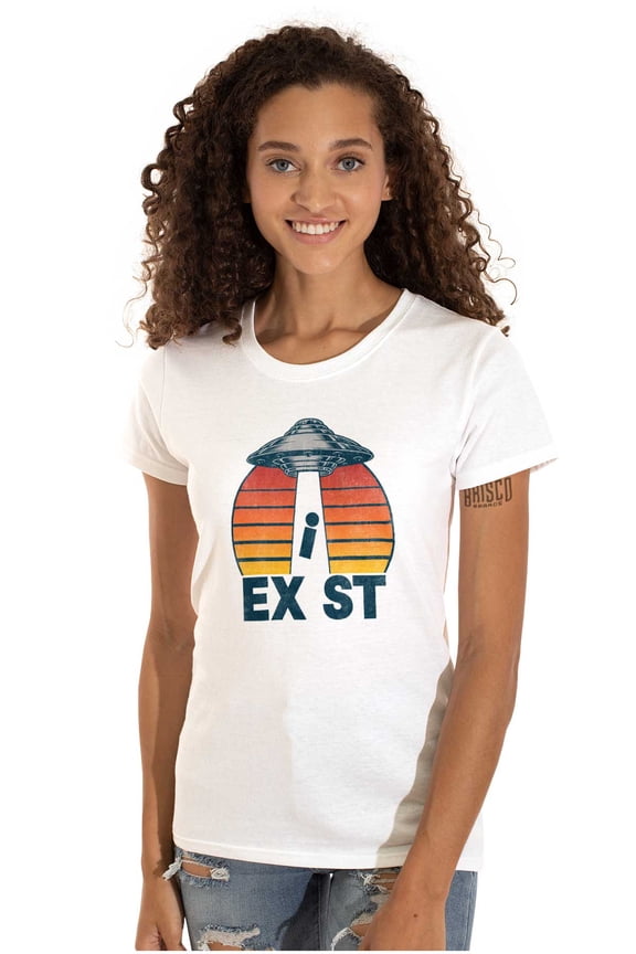 Aliens Exist UFO Beam Cool Believers Womens Slim Fit Graphic Tee Brisco Brands M