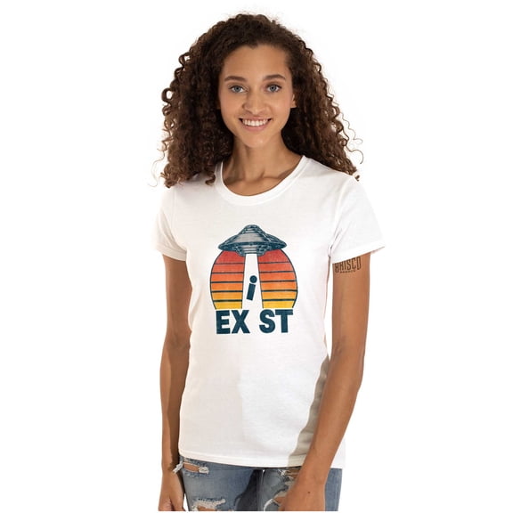 Aliens Exist UFO Beam Cool Believers Womens Slim Fit Graphic Tee Brisco Brands X