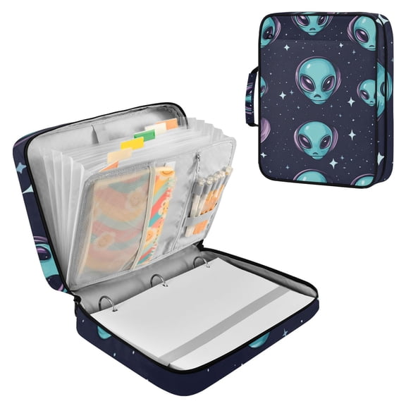 Aliens Faces Stars Accordion File Organizer Expanding File Folder 3-Ring Binder Bag 500 Sheets A4 Size