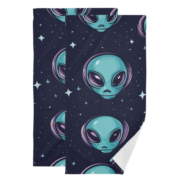 Aliens Faces Stars Hand Towel Absorbent Bath Towels for Bathroom Sports Gym 28" x 14" Set of 2