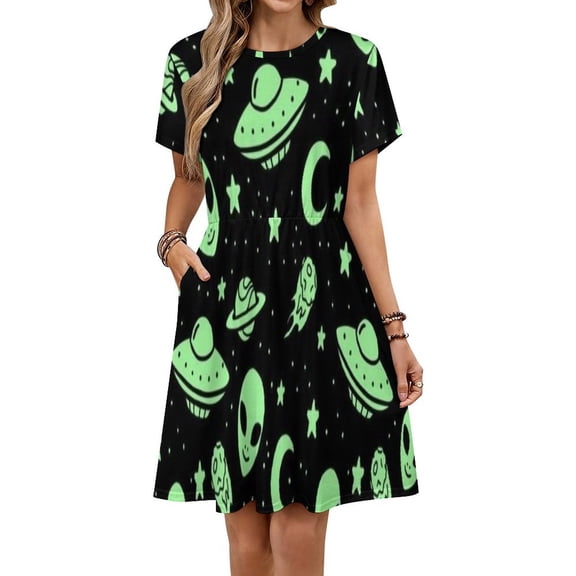 Aliens Hands UFO Space Women's Dress Short Sleeve Summer Sundress Summer Women Clothes