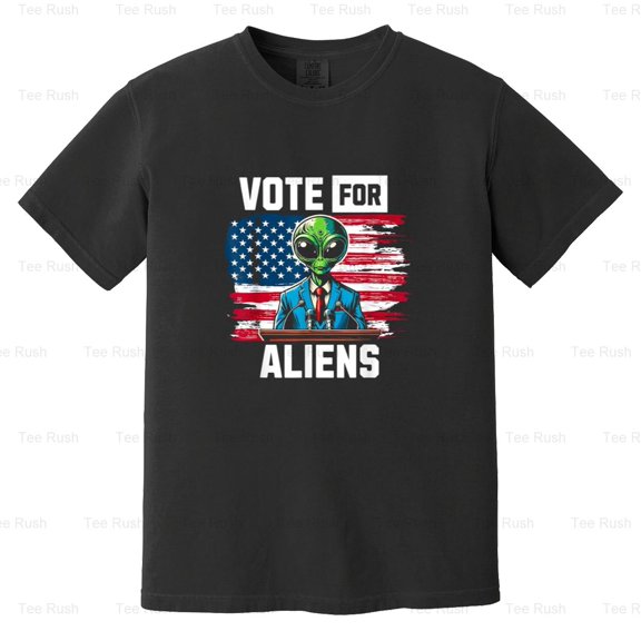 Aliens President Funny Election Vote USA Flag 2024 Political Humor Sci Fi, Comfort Color T-Shirt Unisex, up to 4XL
