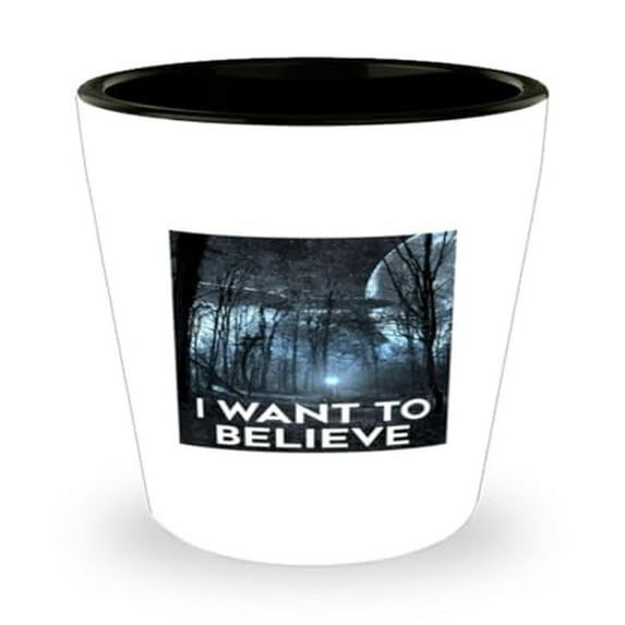 Aliens Shot Glass, I Want To Believe, Conspiracy Gift, Mini Glassware, 1.5oz Cup