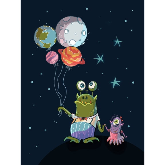 Aliens Space Planet Balloons Poster Print