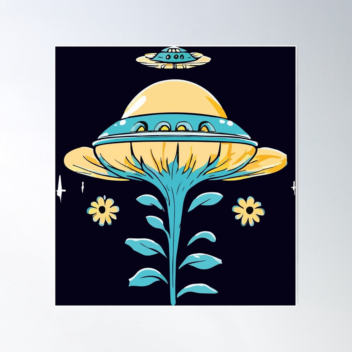 Aliens Spaceship Flower Style Poster Wall Art, Modern Wall Decor For ...