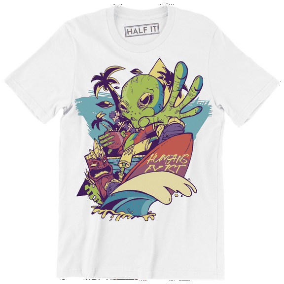 Aliens Take Summer Vacations Funny Alien Surfing Men's T-Shirt
