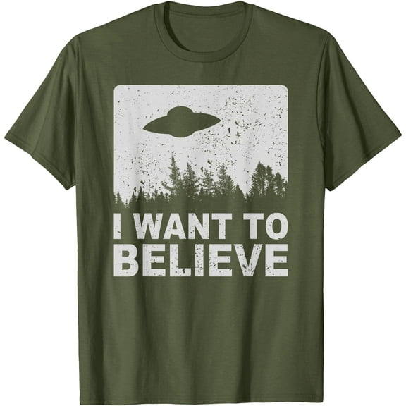 Aliens UFO Design Retro 80s 90s Unisex T-Shirt for Men Women Kids,Military Green Color,Size XL