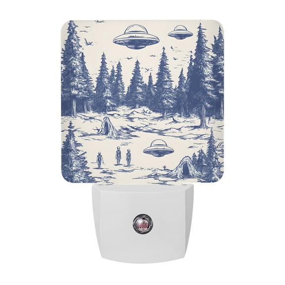 Aliens UFO Night Light, Forest Plug in Night Lights with Dusk to Dawn Sensor, Energy Saving Mutli LED Nightlight for Bedroom Bathroom, Auto On/Off