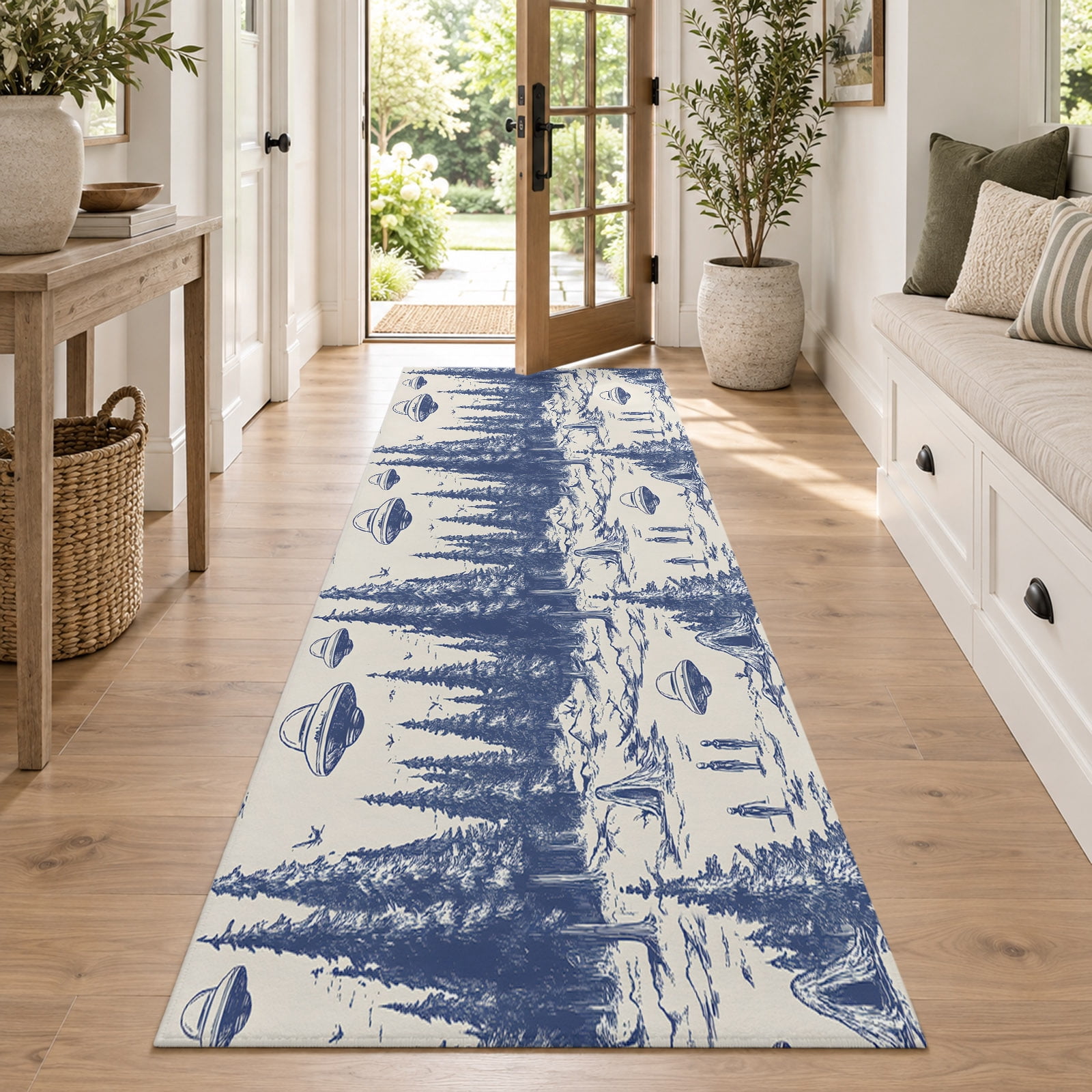 Aliens UFO Washable Runner Rug 2.6x8, Forest Nature Hallway Runner Rug ...