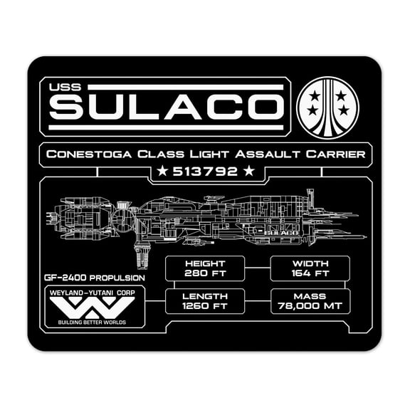 Aliens USS Sulaco Specifications 1/8" Thick Mouse Pad