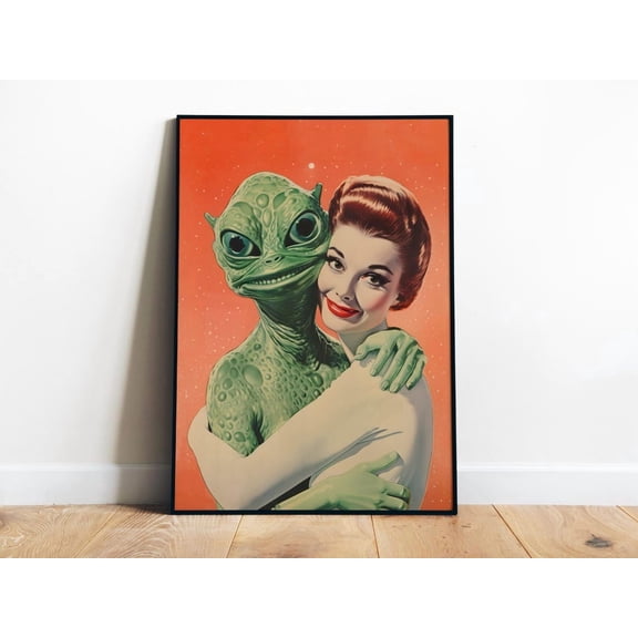 Aliens Wall Art Alein Love Art Vintage Sci Fi Poster Alien Art Print Weird Print Retro Funny Poster Maximalist Wall Art Modern Wall Decor Art