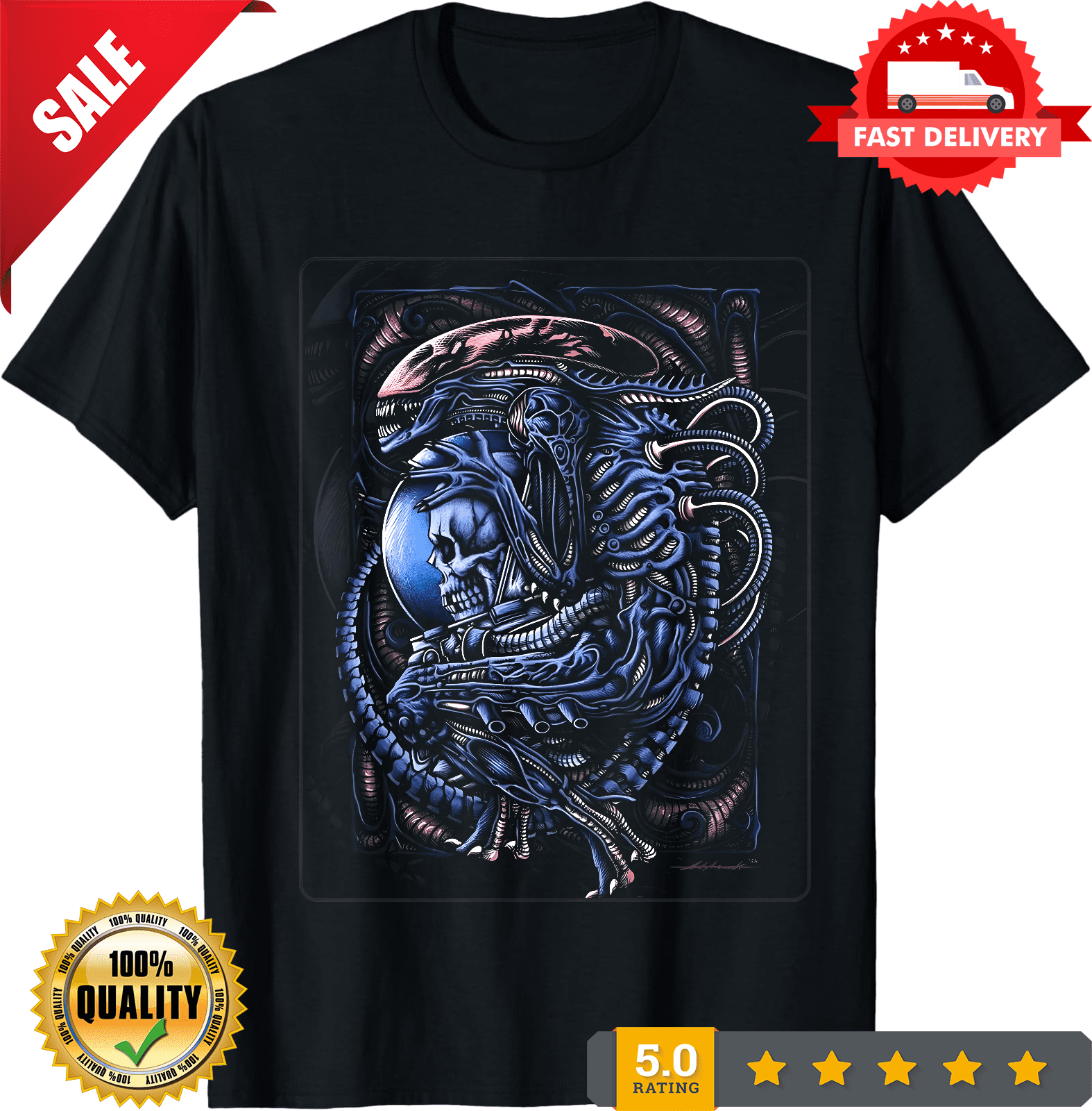 Aliens Xenomorph Graphic Horror Halloween Machine Sci Fi Tee T-Shirt ...