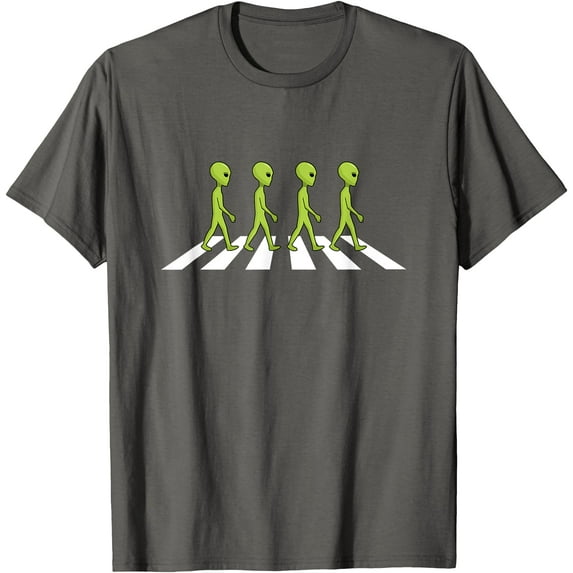 Aliens crossing and walking across road funny gift Unisex T-Shirt for Men Women Kids,Charcoal Color,Size M