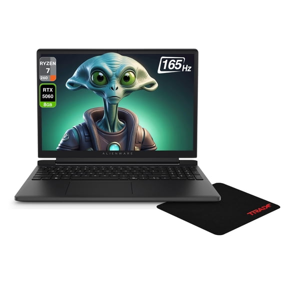 Alienware 15 Gaming Laptop, AMD Ryzen 7 260, 64 GB DDR5 RAM, 1 TB PCIe SSD, 15.3" WUXGA (1920x1200) 165 Hz, NVIDIA G-Force RTX 5060, Backlit Keyboard, W11 Home, Nova Black + Traix MousePad
