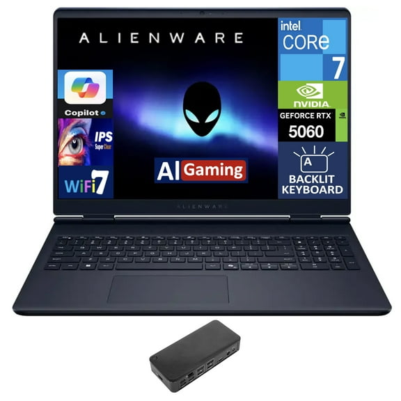 Alienware 16 Aurora AI Gaming Laptop 16.0in 120Hz IPS WQXGA Display (Intel Core 7 240H, NVIDIA GeForce RTX 5060 8GB, 32GB DDR5, 1TB M.2 PCIe SSD, Backlit KB, WiFi 7, Webcam, Win 11 Pro) w/USB-C Dock