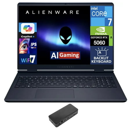 Alienware 16 Aurora AI Gaming Laptop 16.0in 120Hz IPS WQXGA Display (Intel Core 7 240H, NVIDIA GeForce RTX 5060 8GB, 64GB DDR5, 2TB PCIe SSD, Backlit KB, WiFi 7, Webcam, Win 11 Home) w/USB-C Dock