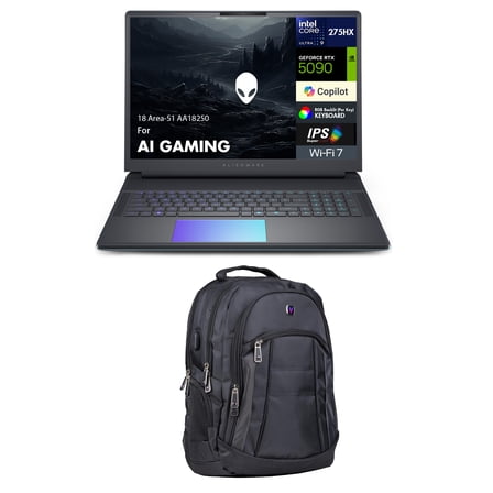 Alienware 18 Area-51 AA18250 AI Gaming Laptop 18in WQXGA (Intel Ultra 9- 275HX, GeForce RTX 5090 24GB, 64GB DDR5, 3x8TB SSD R0 (24TB), Win 11 Pro) w/Premium Backpack