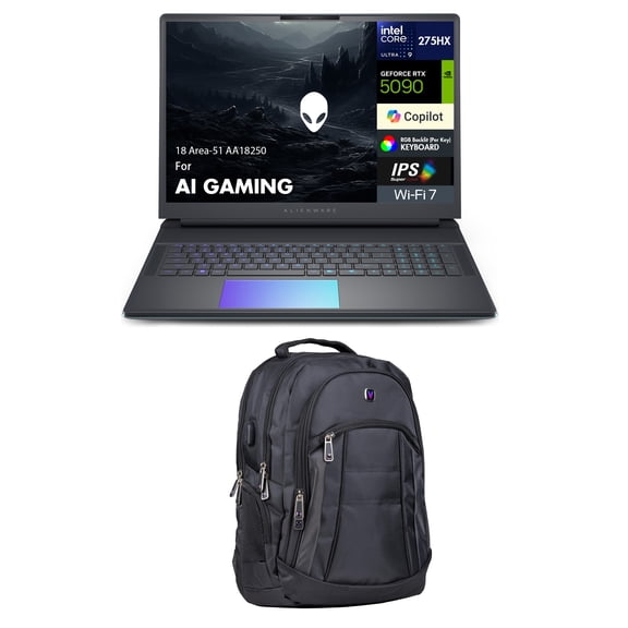 Alienware 18 Area-51 AA18250 AI Gaming Laptop 18in WQXGA (Intel Ultra 9- 275HX, GeForce RTX 5090 24GB, 64GB DDR5, 3x8TB SSD R0 (24TB), Win 11 Pro) w/Premium Backpack