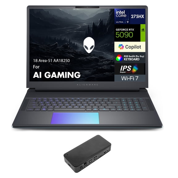 Alienware 18 Area-51 AA18250 AI Gaming Laptop 18in WQXGA (Intel Ultra 9- 275HX, GeForce RTX 5090 24GB, 64GB DDR5, 3x8TB SSD R0 (24TB), Win 11 Pro) w/USB-C Dock