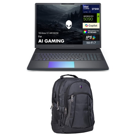 Alienware 18 Area-51 AA18250 AI Gaming Laptop 18in WQXGA (Intel Ultra 9- 275HX, GeForce RTX 5090 24GB, 64GB DDR5, 4TB PCIe SSD, Win 11 Home) w/Premium Backpack