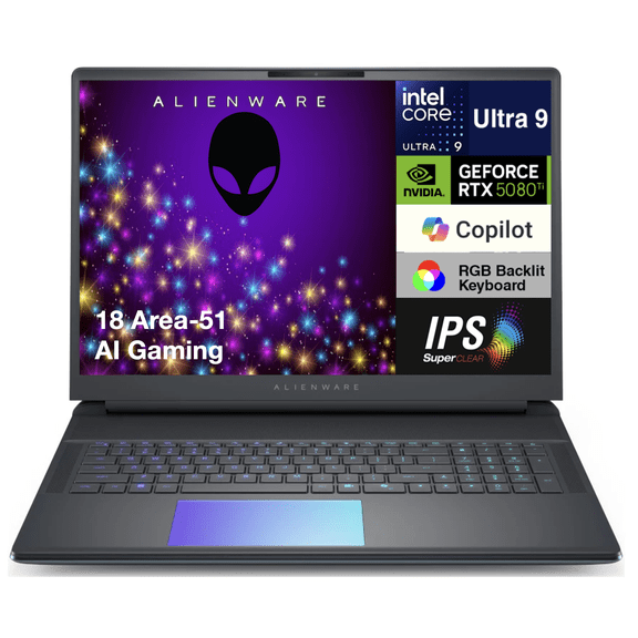Alienware 18 Area-51 AA18250 AI Gaming Laptop 18in WQXGA (Intel Ultra 9- 275HX, NVIDIA GeForce RTX 5080 16GB, 64GB DDR5, 1TB PCIe SSD, Win 11 Home)