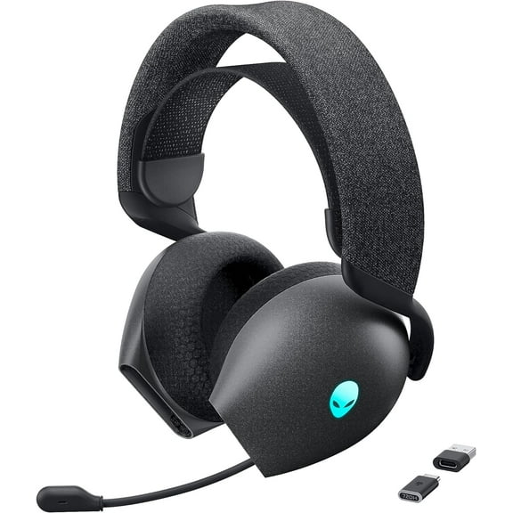 Alienware AW720H Dual-Mode Wireless Gaming Headset - Dolby Atmos Spatial Sound, Wireless 2.4 GHz, 3.5mm Connector Cable, In-line Controls, Integrated Microphone, Unidirectional - Dark Side of the Moon