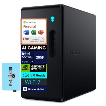Alienware Aurora ACT1250 AI Gaming Desktop PC (Intel Ultra 7 265F, NVIDIA GeForce RTX 5060 8GB GDDR7, 32GB DDR5, 8TB PCIe SSD, Win 11 Pro) w/Microsoft 365 Personal , DKZ USB Port Expander