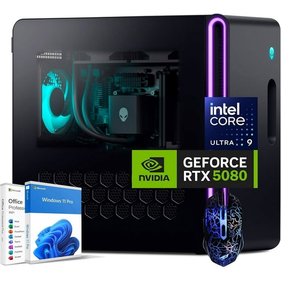 Alienware Aurora ACT1250 Gaming Desktop, Intel Core Ultra 9 285K(24-Core, up to 5.6GHz), NVIDIA GeForce RTX 5080 GDDR7, 16GB DDR5 RAM, 1TB M.2 PCIe SSD, WiFi 7, Win11P&Office Lifetime License