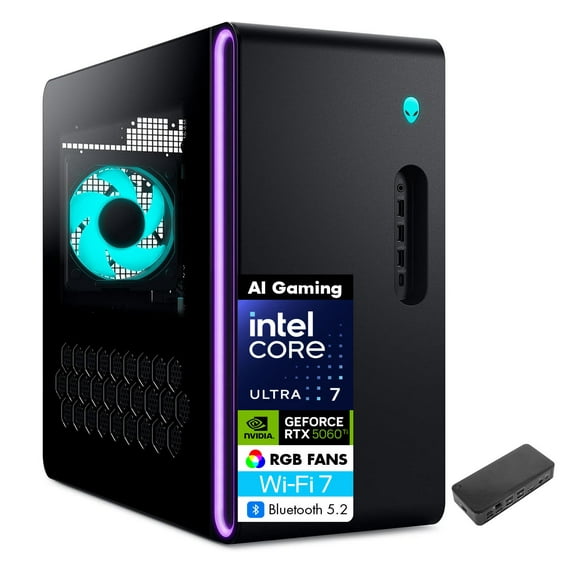 Alienware Aurora AI Gaming Desktop PC (Intel Ultra 7 265F, GeForce RTX 5060 Ti 8GB GDDR7, 64GB DDR5, 256GB PCIe SSD + 2TB HDD, Win 11 Pro) w/USB-C Dock