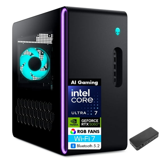 Alienware Aurora AI Gaming Desktop PC (Intel Ultra 7 265F, GeForce RTX 5060 Ti 8GB GDDR7, 64GB DDR5, 4TB PCIe SSD, Win 11 Home) w/USB-C Dock