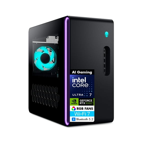 Alienware Aurora AI Gaming Desktop PC (Intel Ultra 7 265F, GeForce RTX 5060 Ti 8GB GDDR7, 64GB DDR5, 8TB PCIe SSD, RGB Fans, 240mm AIO, 500W PSU, WiFi 7, Bluetooth 5.4, RJ-45, Win 11 Home)