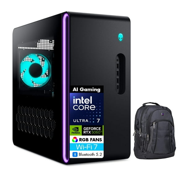 Alienware Aurora AI Gaming Desktop PC (Intel Ultra 7 265F, GeForce RTX 5060 Ti 8GB GDDR7, 64GB DDR5, 8TB PCIe SSD, Win 11 Home) w/Premium Backpack